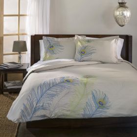 100% Cotton Peacock Embroidered Duvet Cover Set (Color: Multicolored, size: Full/Queen)