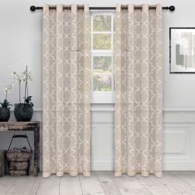 Embroidered Quatrefoil Semi Sheer 2 Piece Curtain Panel Set (Color: Beige, size: 52" x 108")
