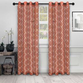 Embroidered Quatrefoil Semi Sheer 2 Piece Curtain Panel Set (Color: Rust, size: 52" x 96")