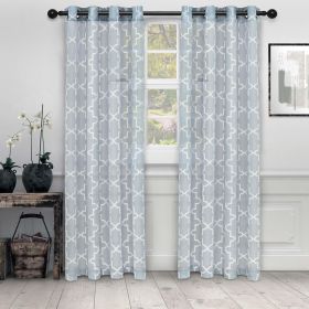 Embroidered Quatrefoil Semi Sheer 2 Piece Curtain Panel Set (Color: Light Blue, size: 52" x 108")