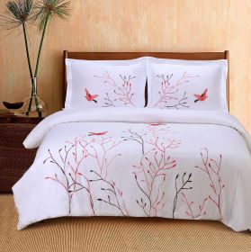 100% Cotton Swallow Floral Embroidered Duvet Cover Set (Color: Red, size: Full/Queen)