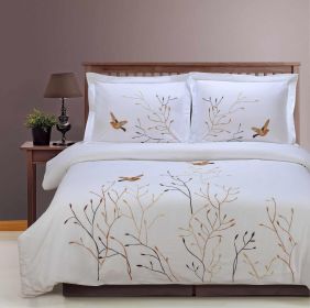 100% Cotton Swallow Floral Embroidered Duvet Cover Set (Color: Gold, size: King/California King)