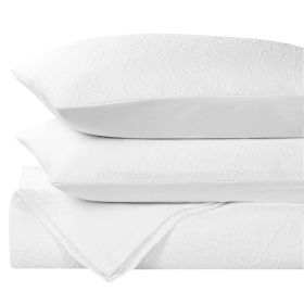 Enzy Medium Weight Floral Matelasse 3 Piece Bedspread Pillow Sham Set (Color: White, size: Queen)