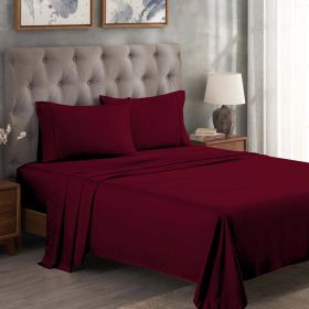 300 Thread Count Egyptian Cotton Sateen Bed Sheet Set (Color: Burgundy, size: King)