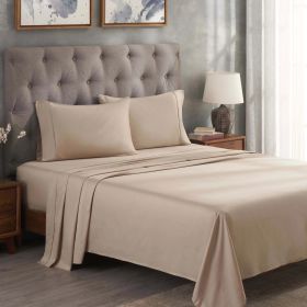 300 Thread Count Egyptian Cotton Sateen Bed Sheet Set (Color: Tan, size: Split King)