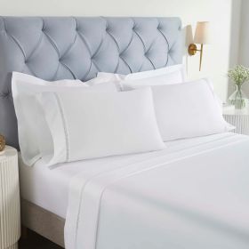 100% Cotton Bed Sheet Set Cross-Stitch Embroidered Deep Pocket Riverton (Color: White, size: Queen)