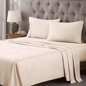 400 Thread Count Egyptian Cotton Sateen Bed Sheet Set (Color: Ivory, size: Queen)