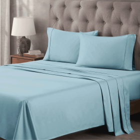 400 Thread Count Egyptian Cotton Sateen Bed Sheet Set (Color: Light Blue, size: Full)