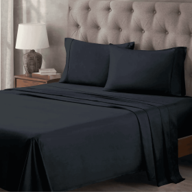 400 Thread Count Egyptian Cotton Sateen Bed Sheet Set (Color: Navy Blue, size: Full)