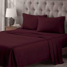 400 Thread Count Egyptian Cotton Sateen Bed Sheet Set (Color: Plum, size: Queen)