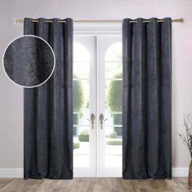 Noor Semi-Blackout Chenille Washable Grommet Curtains, Set of 2 Panels (Color: Charcoal, size: 52" x 96")