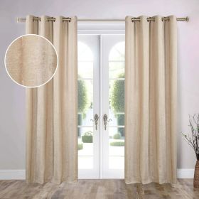 Noor Semi-Blackout Chenille Washable Grommet Curtains, Set of 2 Panels (Color: Beige, size: 52" x 96")