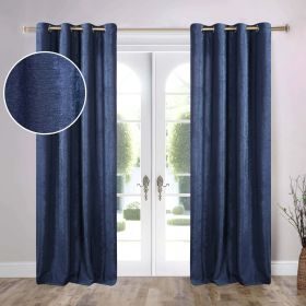 Noor Semi-Blackout Chenille Washable Grommet Curtains, Set of 2 Panels (Color: Navy Blue, size: 52" x 96")