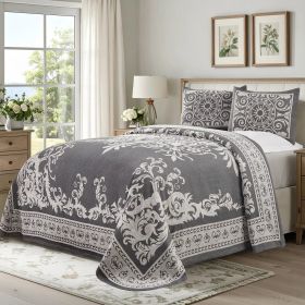 Lightweight Cotton Blend Bedspread Sets Adalie Medallion Jacquard (Color: Charcoal, size: Queen)