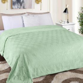 Flannel Fleece Blanket – Alaska Diamond Quilted - Warm and Plush (Color: Seafoam, size: Throw XL)