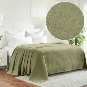 100% Cotton Thermal Blanket – Basketweave All-Season, Lightweight & Breathable (Color: Sage, size: King)