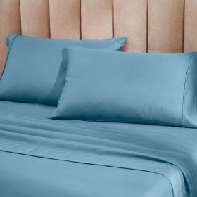 1200 Thread Count Cotton Rich Bed Sheet Set Solid Deep Pocket (Color: Blue, size: King)