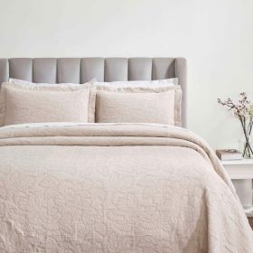 Cotton Bedspread Sets 3-Piece Hibiscus Floral Jacquard Matelassé (Color: Blush, size: King)