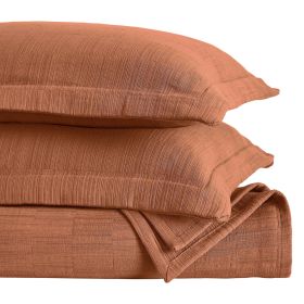 Zenith Cotton Medium Weight Geometric Matelasse Bedspread and Sham Set (Color: Burnt Orange, size: King)
