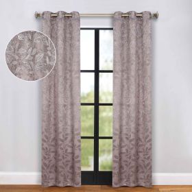 Blackout Curtains Leaves Pattern Room Darkening Grommet 2 Panels (Color: Cappuccino/Brown, size: 42" X 84")