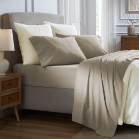 Carmen 100% Cotton Relaxed Wash Deep Pocket Bed Sheet Set (Color: Taupe, size: Queen)