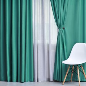 Solid Machine Washable Room Darkening Blackout Curtains, Set of 2 (Color: Cerulean Blue, size: 52" x 96")