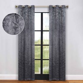 Blackout Curtains Leaves Pattern Room Darkening Grommet 2 Panels (Color: Charcoal, size: 42" X 84")