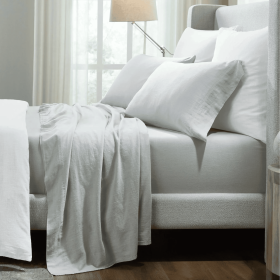 Chloe 100% Cotton Linen Texture Vintage Wash Deep Pocket Bed Sheet Set (Bedding size: Queen, Color: Silver)