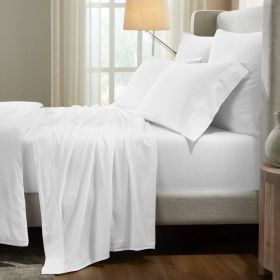 Chloe 100% Cotton Linen Texture Vintage Wash Deep Pocket Bed Sheet Set (Bedding size: Queen, Color: White)