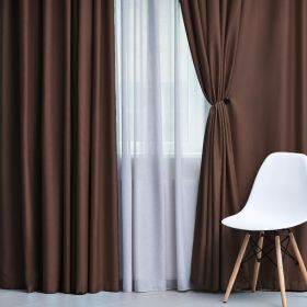 Solid Machine Washable Room Darkening Blackout Curtains, Set of 2 (Color: Cappuccino, size: 52" X 84")