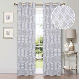 Ribbon Trellis Washable Room Darkening Blackout Curtains, Set of 2 (Color: Chrome, size: 42" X 84")