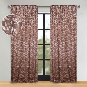 Leaves Room Darkening Back Tabs Blackout Curtain Panels, Set of 2 (Color: Copper, size: 52" X 84")