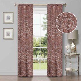 Leaves Machine Washable Room Darkening Blackout Curtains, Set of 2 (Color: Copper, size: 26" X 84")
