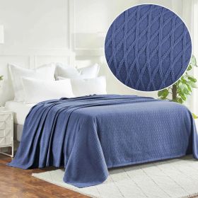 100% Cotton Thermal Blanket – Diamond Weave All-Season, Lightweight & Breathable (Color: Merritt Blue, size: King)