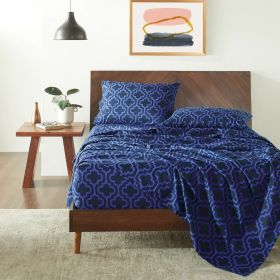 100% Cotton Flannel Bed Sheet Set Trellis Deep Pocket (Color: Navy Blue, size: Twin XL)
