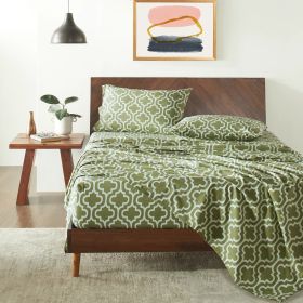 100% Cotton Flannel Bed Sheet Set Trellis Deep Pocket (Color: Sage, size: Queen)
