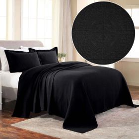 Lightweight Cotton Bedspread Sets 3-Piece Fleur De Lis Jacquard Matelassé (Color: Black, size: Queen)