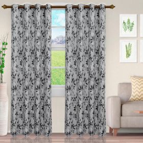 Ghera Jacquard Curtain Panel Set with Grommet Top Header (Color: Black White, size: 52" X 84")