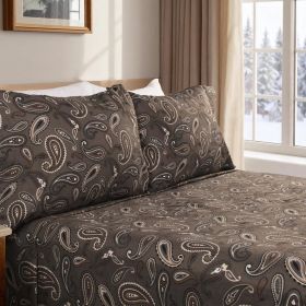 100% Cotton Flannel Bed Sheet Set Floral Paisley Deep Pocket (Color: Charcoal, size: King)