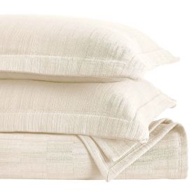 Zenith Cotton Medium Weight Geometric Matelasse Bedspread and Sham Set (Color: Ivory, size: King)