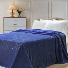 Fleece Plush Medium Weight Fluffy Soft Decorative Polka Dot Blanket (Color: Navy Blue, size: Twin)