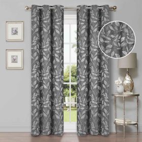 Leaves Machine Washable Room Darkening Blackout Curtains, Set of 2 (Color: Nickel Black, size: 42" X 84")