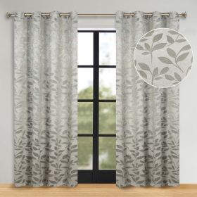 Leaves Room Darkening Washable Blackout Curtain Panels, Set of 2 (Color: Sage, size: 70" x 63")