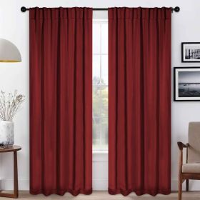 Blackout Window Curtains Solid Room Darkening Back Tab Set of 2 (Color: Sangria, size: 52" x 72")