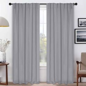 Blackout Window Curtains Solid Room Darkening Back Tab Set of 2 (Color: Silver, size: 52" x 72")