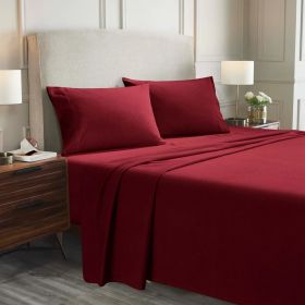 100% Cotton Flannel Sheets Set -  Solid Deep Pocket Bed Sheet Set (Color: Burgundy, size: Full)