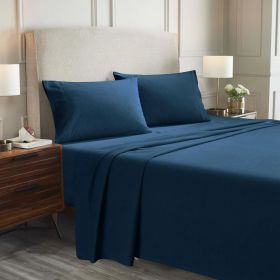 100% Cotton Flannel Sheets Set -  Solid Deep Pocket Bed Sheet Set (Color: Navy Blue, size: Twin XL)