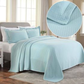 Lightweight Cotton Bedspread Sets 3-Piece Diamond Jacquard Matelassé (Color: Aqua, size: King)