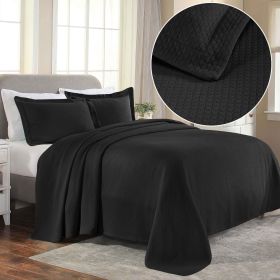 Lightweight Cotton Bedspread Sets 3-Piece Diamond Jacquard Matelassé (Color: Black, size: Queen)