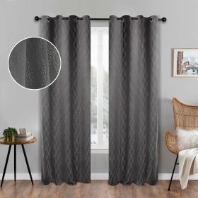 Blackout Window Curtains Zuri Textured Waves Room Darkening Set of 2 (Color: Charcoal, size: 52" x 96")